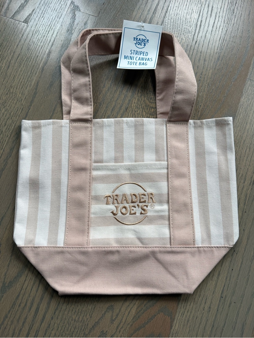 Trader Joe's Tan Striped Mini Canvas Tote Bag NWT